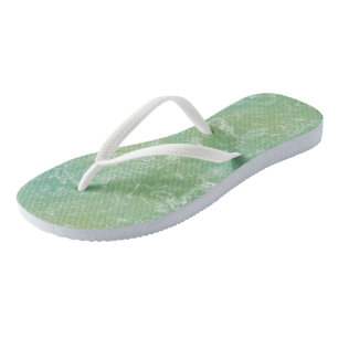 Green and White Marble Swirl Abstract Flip Flops