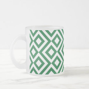 Green and White Meander Frosted Glass Coffee Mug