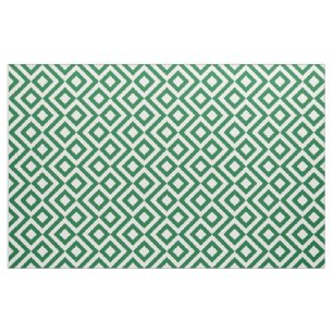 Green and White Meander Geometric Pattern Fabric