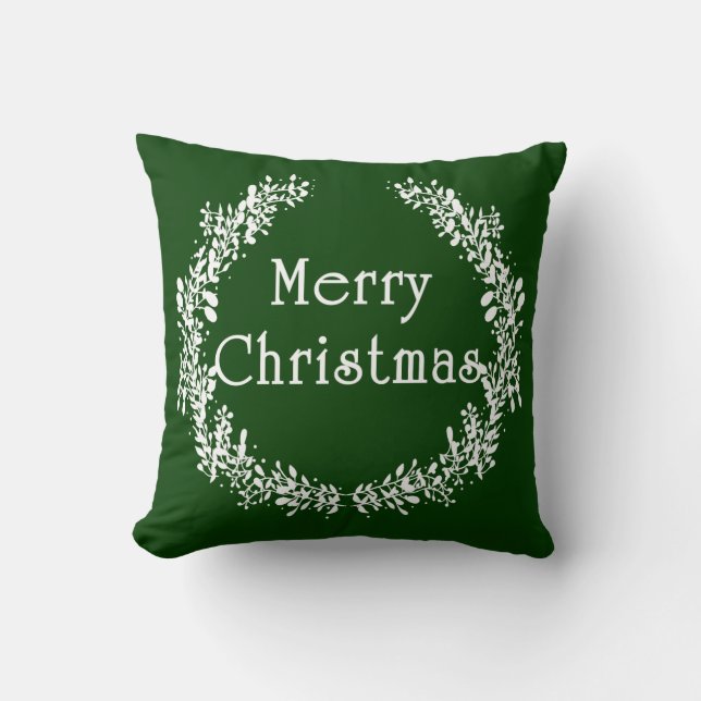 Green and White Merry Christmas Pillow (Front)