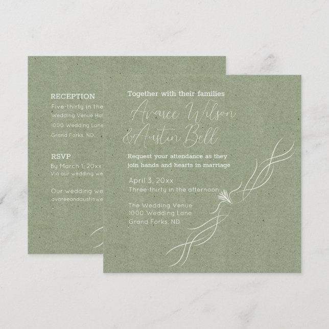 Green and White Minimalist Wedding  Invitation (Front/Back)