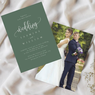 Green and White Modern Elegance photo Wedding Invitation