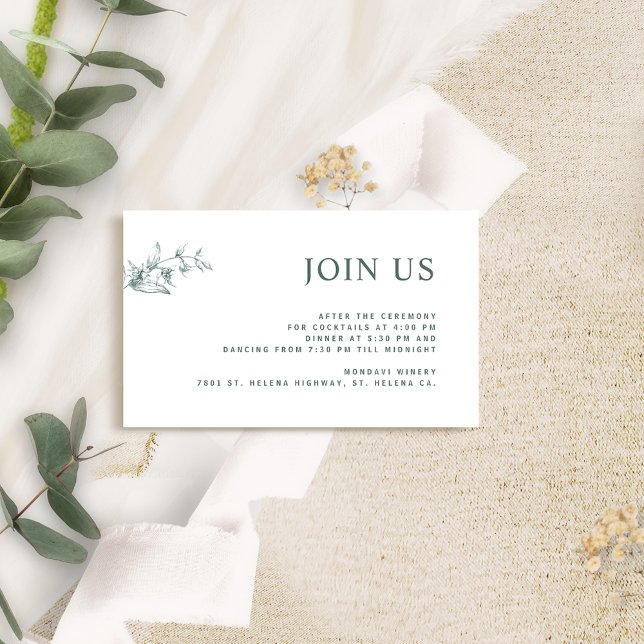 Green and White Modern Join Us Reception Wedding  Enclosure Card (Creator Uploaded)