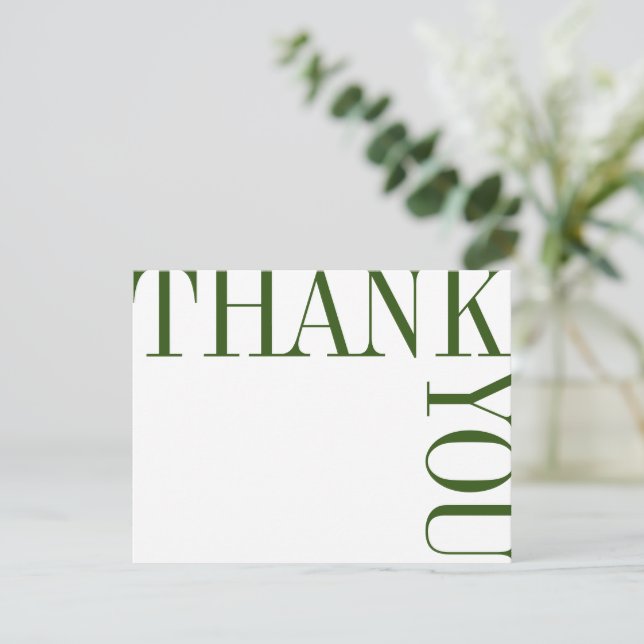 Green and White Modern Large Text Thank You Note (Standing Front)