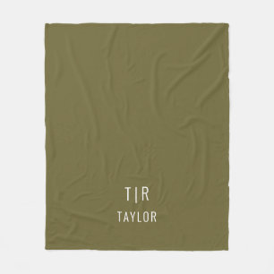 Green and white modern monogram elegant fleece blanket