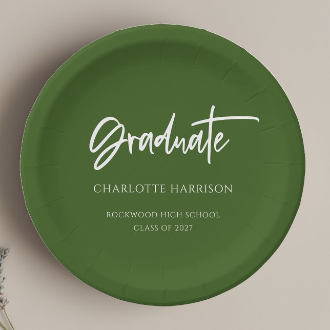 Green and White Modern Script Graduation Party Paper Plate (Creator Uploaded)
