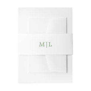 Green and White Monogram Simple Wedding Invitation Belly Band