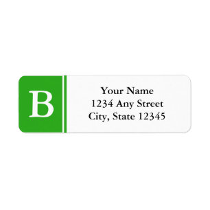 Green and White Monogrammed Return Address Labels
