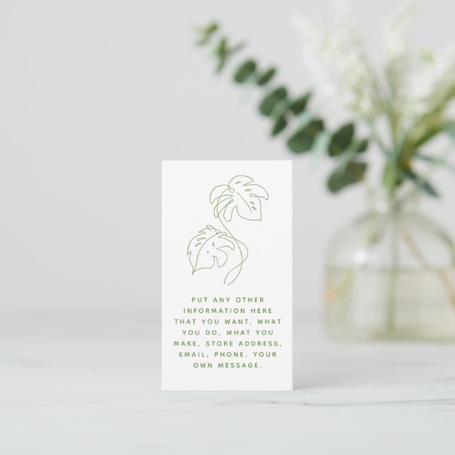 Green and white monstera social media thank you enclosure card (Standing Front)