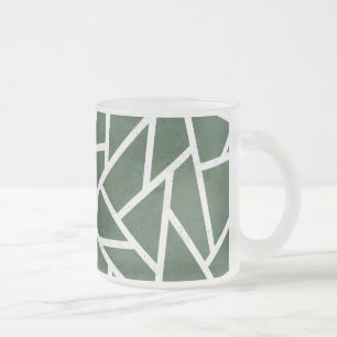 Green and white mosaic pattern frosted glass coffee mug