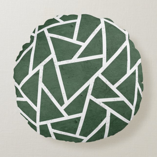 Green and white mosaic pattern round cushion (Front)