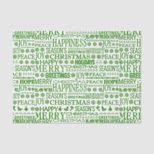 Green And White Multilingual Merry Christmas Tissue Paper