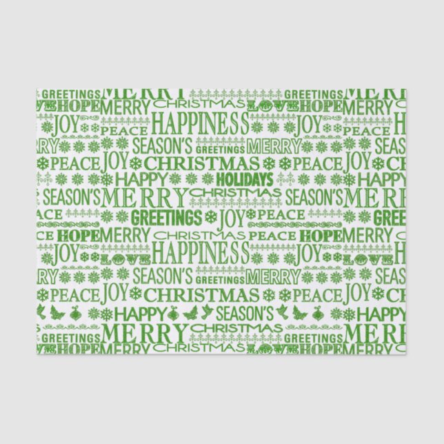 Green And White Multilingual Merry Christmas Tissue Paper (Front)