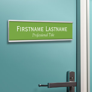 Green and White Name and Professional Title Door Sign