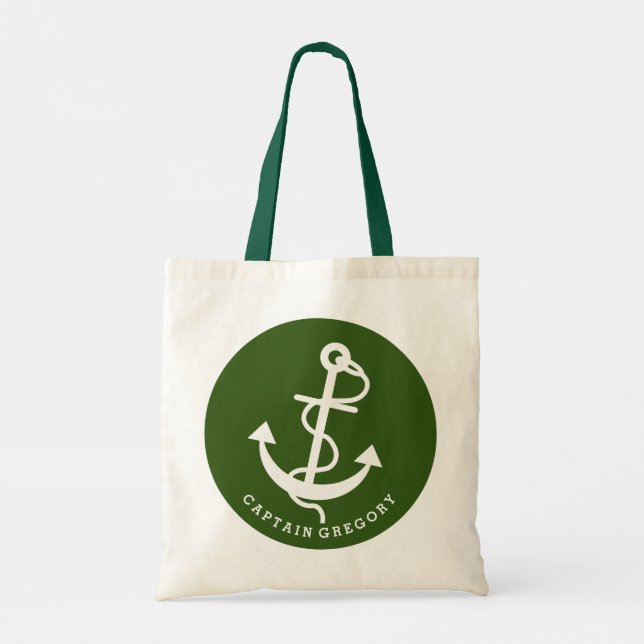 Green And White Nautical Anchor 2 Tote Bag (Back)