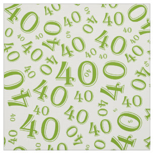 Green and White Number 40 Typography Pattern Fabric