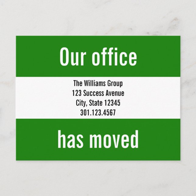 Green and White Office Moving Announcement (Front)