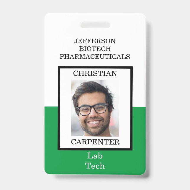 Green and White Organisation Photo Name Badge ID Badge (Front)