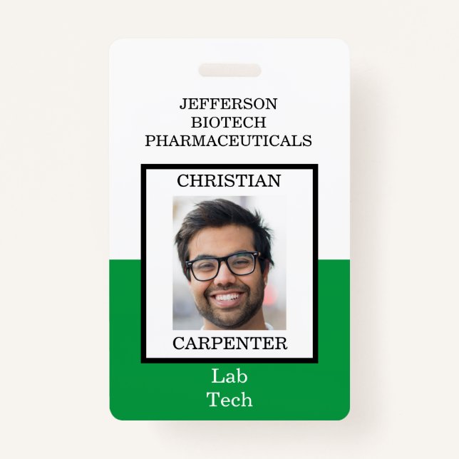 Green and White Organisation Photo Name Badge ID Badge (Front)