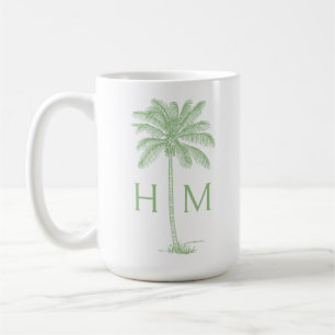 Green and White Palm Palmetto Tree Monogram Coffee Mug