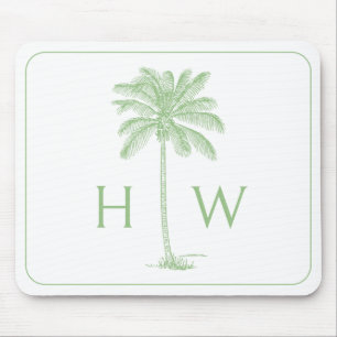 Green and White Palm Palmetto Tree Monogram Mouse Mat
