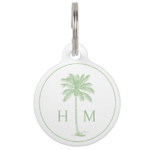 Green and White Palm Palmetto Tree Monogram Pet Tag