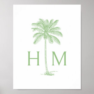 Green and White Palm Palmetto Tree Monogram Poster