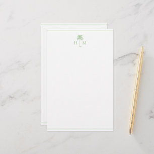 Green and White Palm Palmetto Tree Monogram Stationery