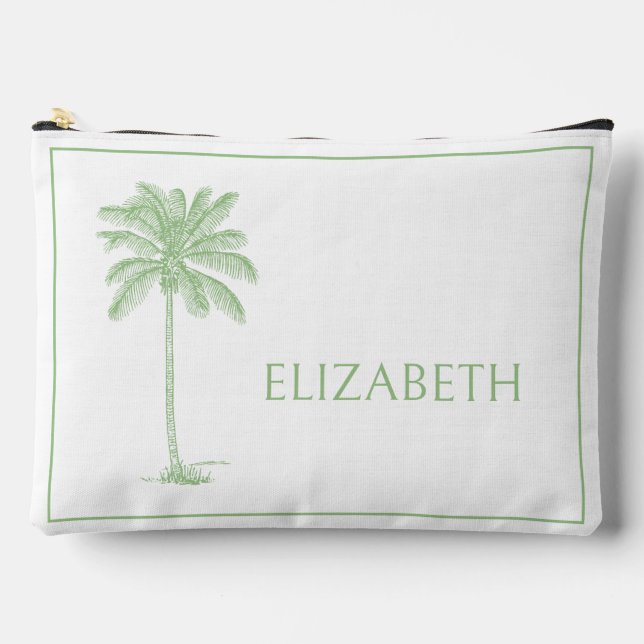 Green and White Palm Palmetto Tree Personalised Accessory Pouch (Front)