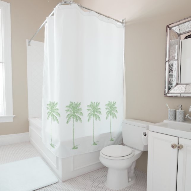 Green and White Palm Palmetto Trees Shower Curtain (In Situ)