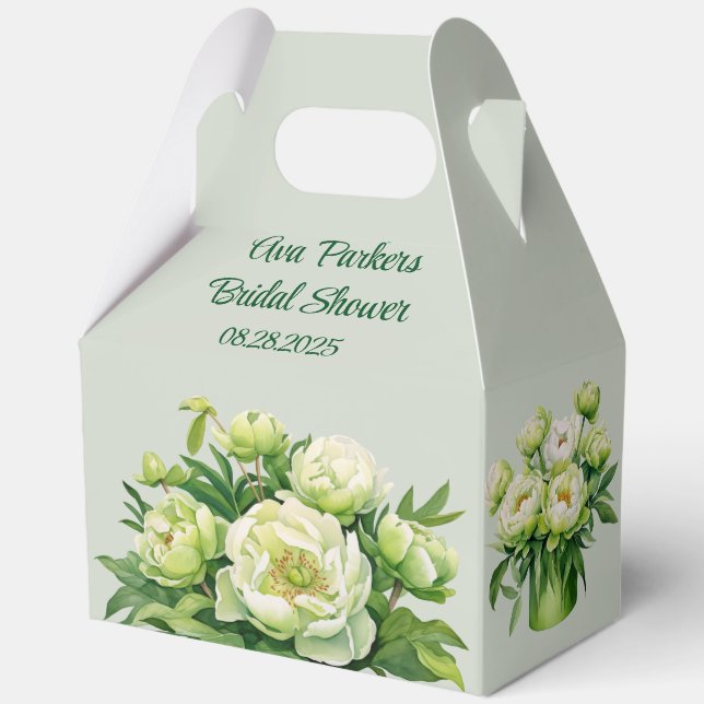 Green and White Peony Elegant Bridal Shower Favour Box (Back)