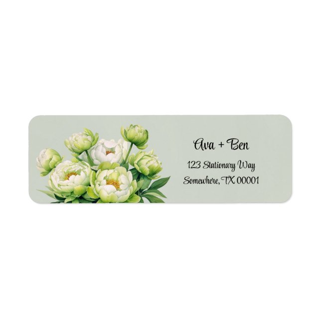 Green and White Peony Elegant Wedding Address (Front)
