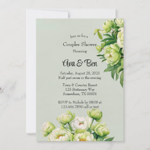 Green and White Peony Elegant Wedding Shower Invitation