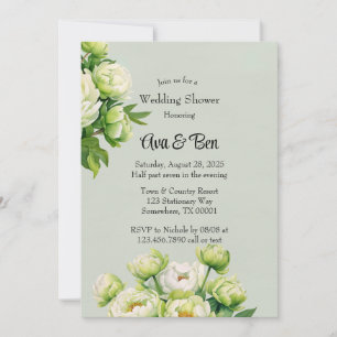 Green and White Peony Elegant Wedding Shower Invitation