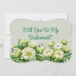 Green and White Peony Will You Be My Bridesmaid Invitation