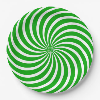 Green and White Peppermint Candy Holiday Paper Plate