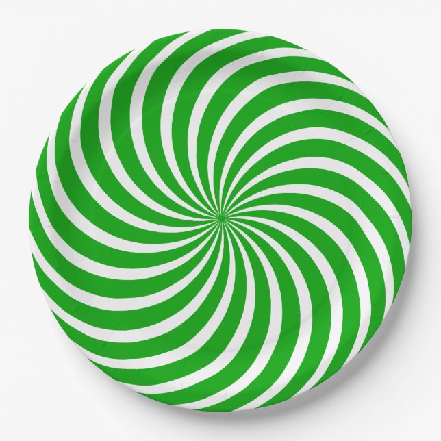 Green and White Peppermint Candy Holiday Paper Plate (Front)