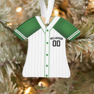 Green and White Personalised Baseball Jersey Ornament