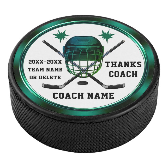 Green and White, Personalised COACH, Hockey Pucks (3/4)