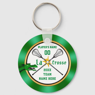 Green and White Personalised Lacrosse Keychains