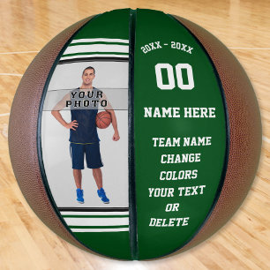 Green and White Personalised Photo Basketball Ball