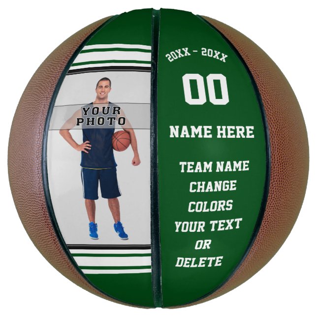 Green and White Personalised Photo Basketball Ball (Vertical)