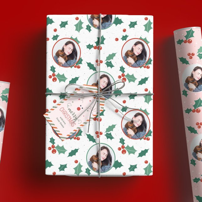 Green and White Photo Christmas Holiday Wrapping Paper (Creator Uploaded)