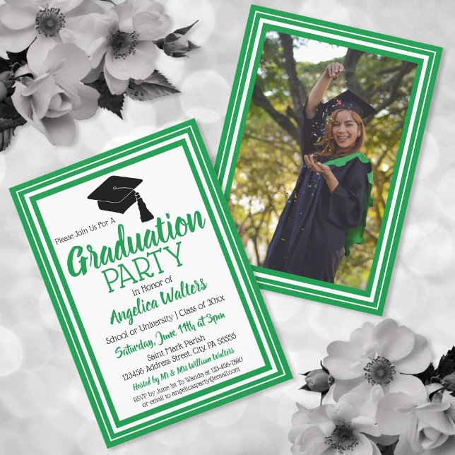 Green and White Photo Graduation Party Invitation (Creator Uploaded)