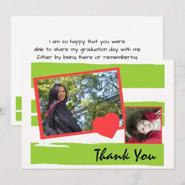 Green and White Photo Graduation Thank You Card (Front/Back)