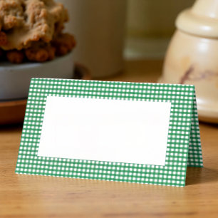 Green and White Plaid Chequered Pattern Holiday Place Card