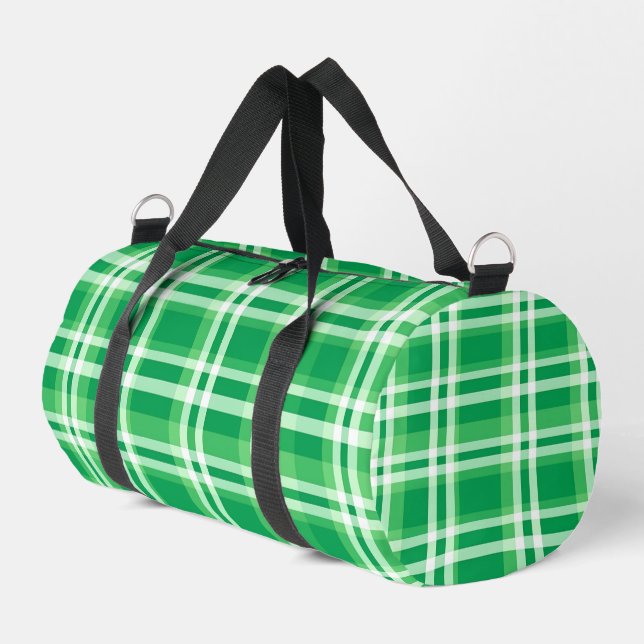 Green And White Plaid Duffle Bag (Left Corner)