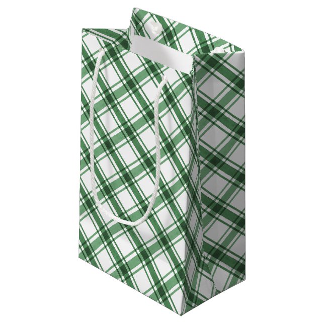 Green and White Plaid Gift Bag (Front Angled)