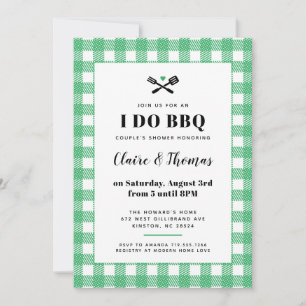 Green and White Plaid I Do BBQ Invitation