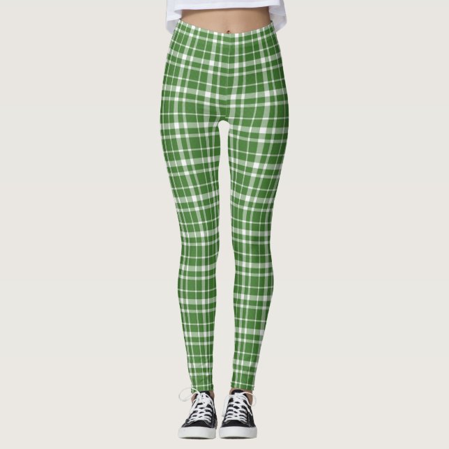 Green and White Plaid Leggings (Front)